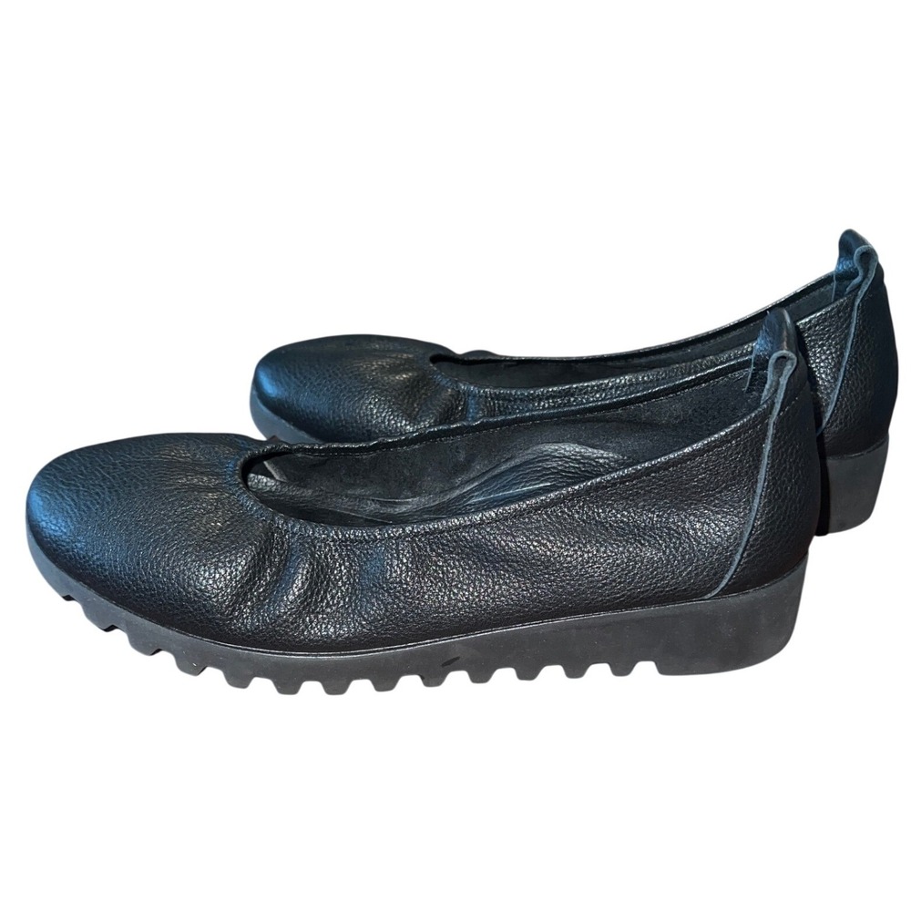 Aetrex Brianna Black Leather Wedge Flats Lug Sole Shoes Womens 8 BW100W